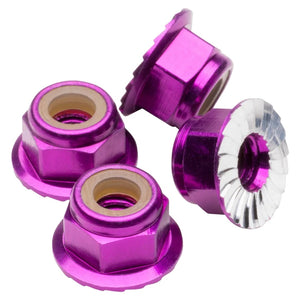 M4 Flanged & Serrated Aluminum Locknuts, Purple, 4pcs