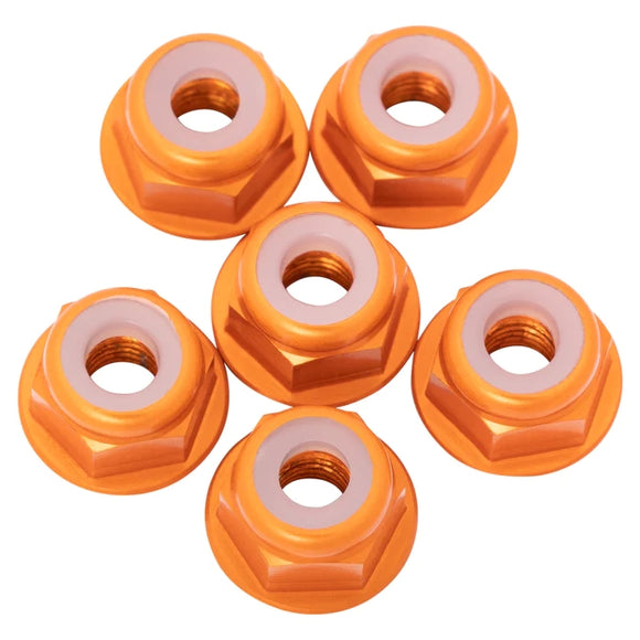 7075 Aluminum Flanged Locknuts, M3, Orange, 6pcs