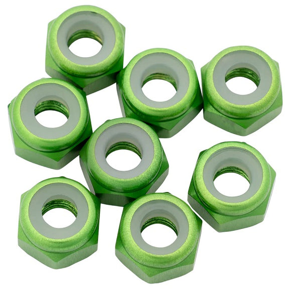 7075 Aluminum Locknuts, M3, Green, 8pcs