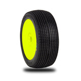 1/8 Double Down Super Soft Long Wear Pre-Mounted Tires, Yellow EVO Wheels (2): Buggy