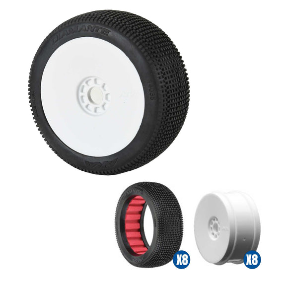 1/8 Diamante SSLW Off-Road Tires Racer Bundle, White Wheels: Buggy