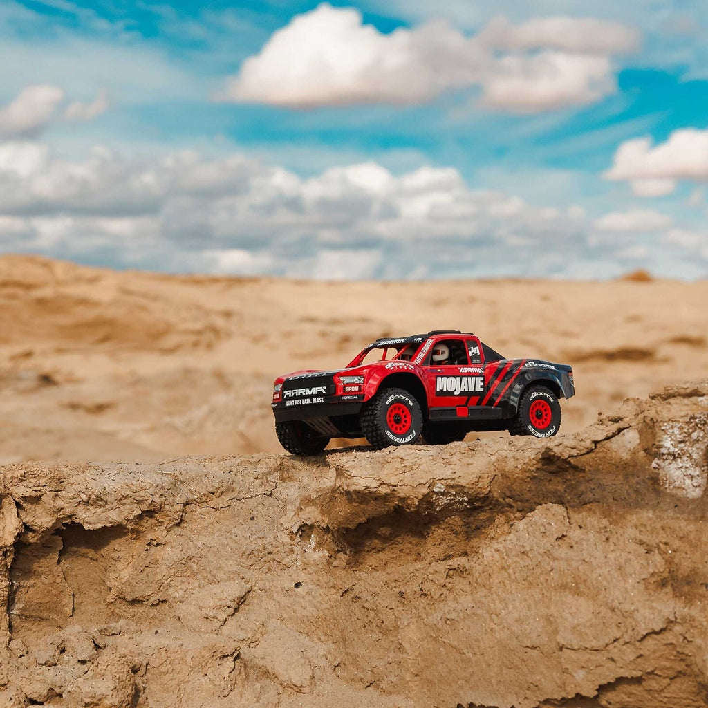Arrma MOJAVE GROM MEGA 380 Brushed 4X4 Small Scale Desert Truck RTR with Battery & Charger, Red/Black