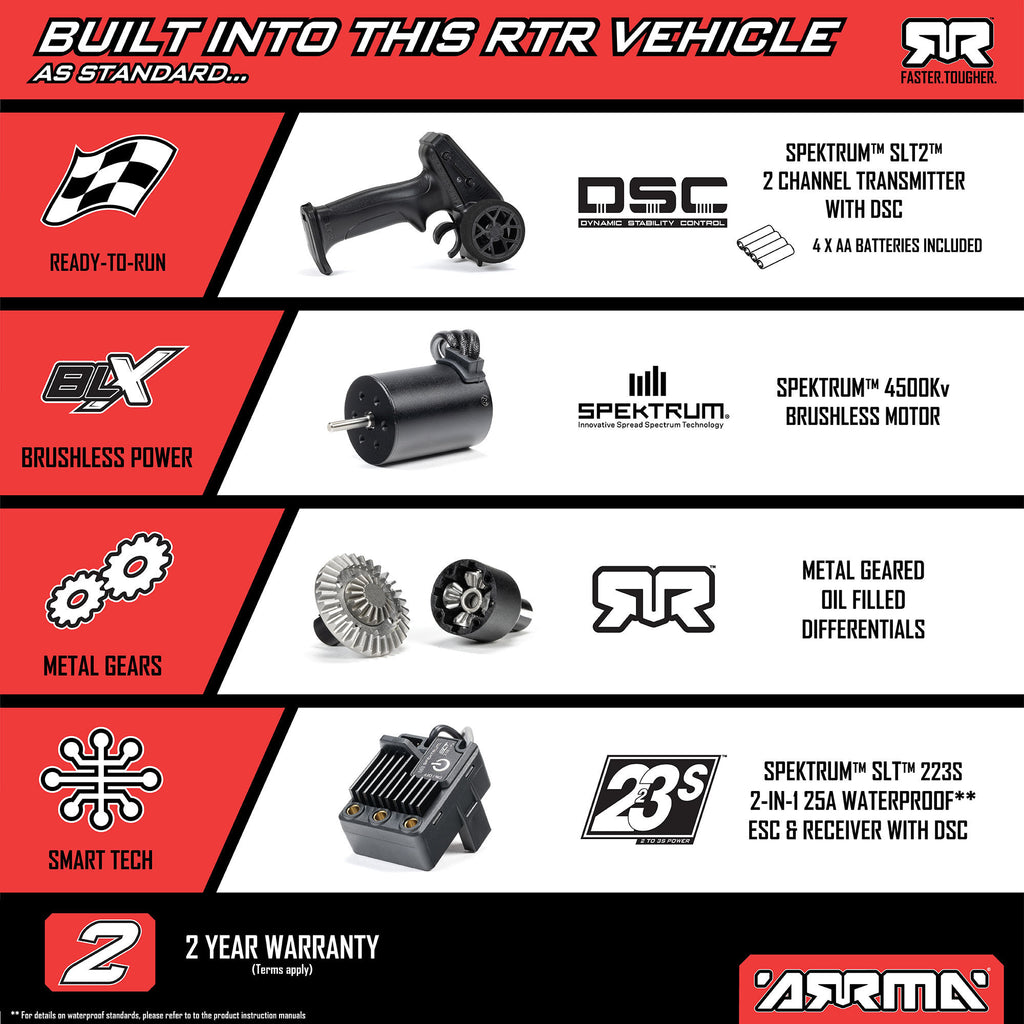Arrma 1/16 MOJAVE GROM 223S DSC 4X4 RTR Brushless Desert Truck, Black