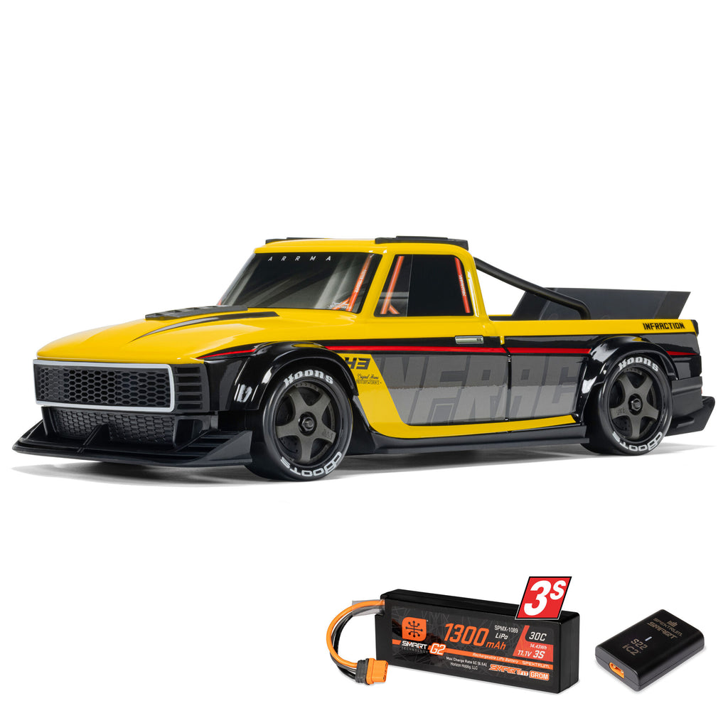 1/12 INFRACTION GROM 3S 4X4 Ready-To-Run Brushless All-Road Street Bash (Battery & Charger Included), Yellow/Black