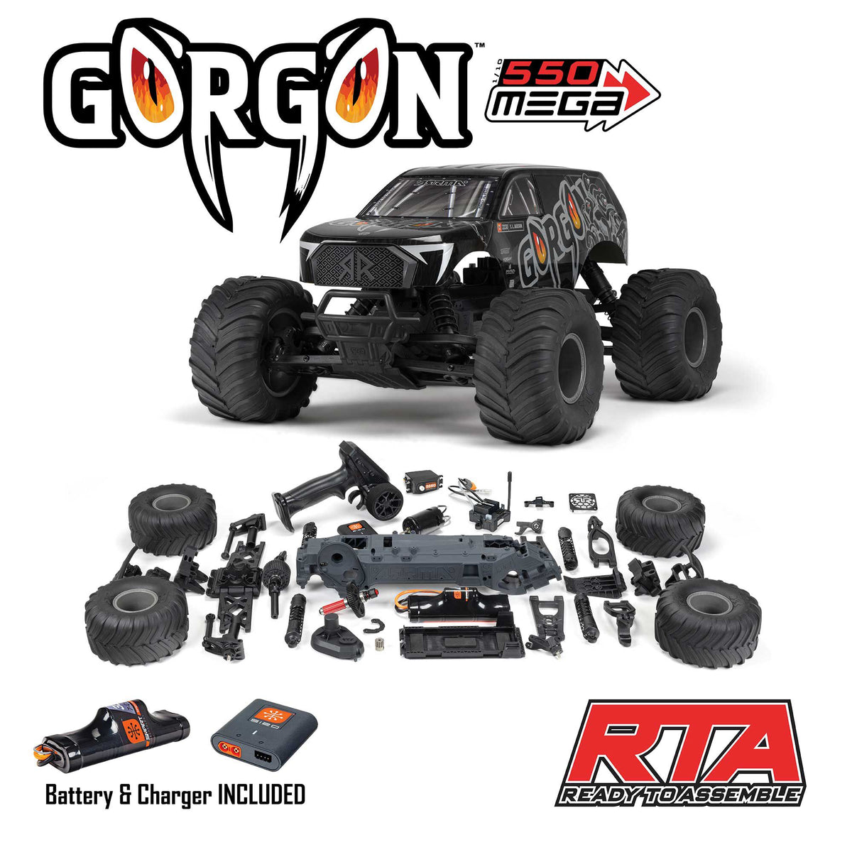 Arrma GORGON 2wd MT 1/10 Ready to Assembly KIT SMART USB charger & Battery Gunmetal