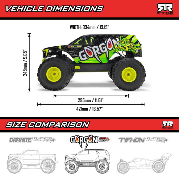 1/10 GORGON 2WD RTR Brushed Monster Truck (Battery & Charger Included), Gun Metal
