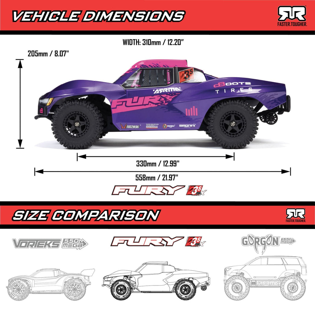 Arrma 1/10 FURY 2wd 223S BLX Brushless Short Course Truck RTR with DSC, Blue