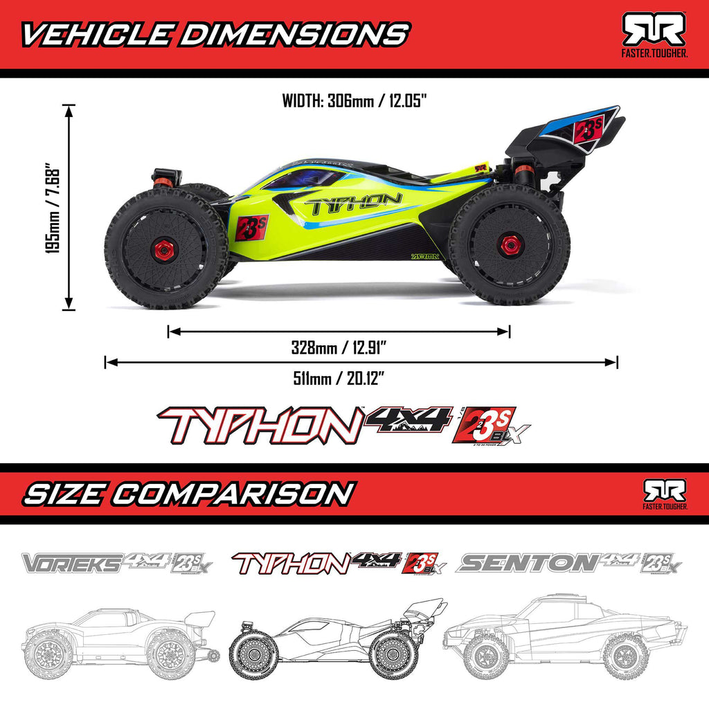 Arrma 1/8 TYPHON 4X4 223S BLX BRUSHLESS BUGGY RTR WITH DSC  RED/BLUE