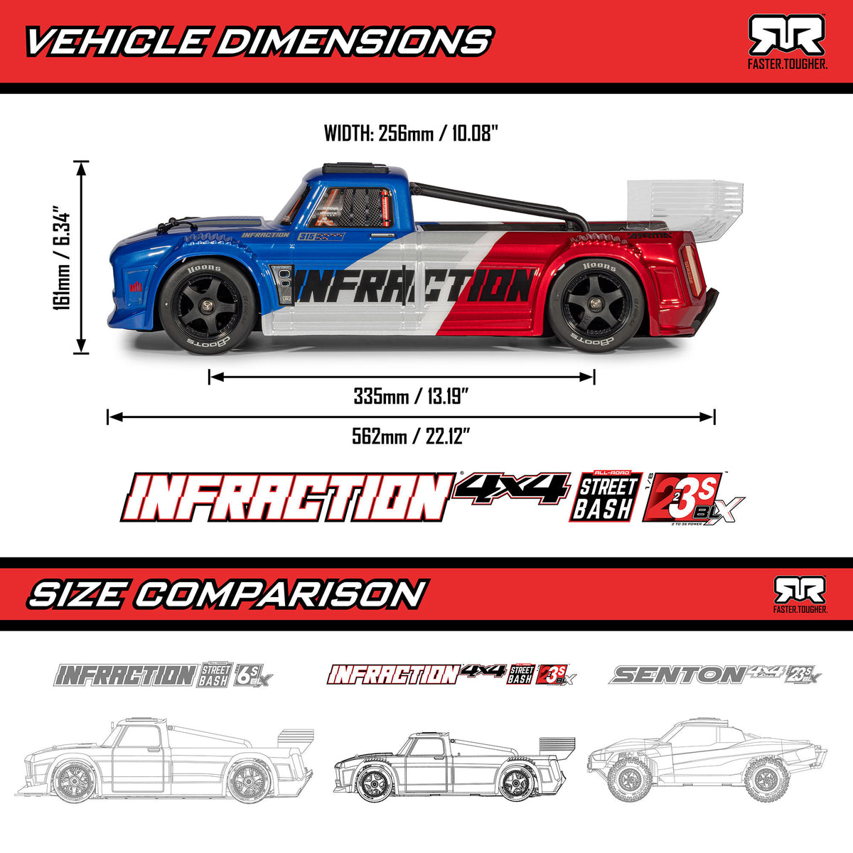 1/8 INFRACTION 223S DSC 4X4 RTR Brushless All-Road Street Bash Truck, Blue/Red