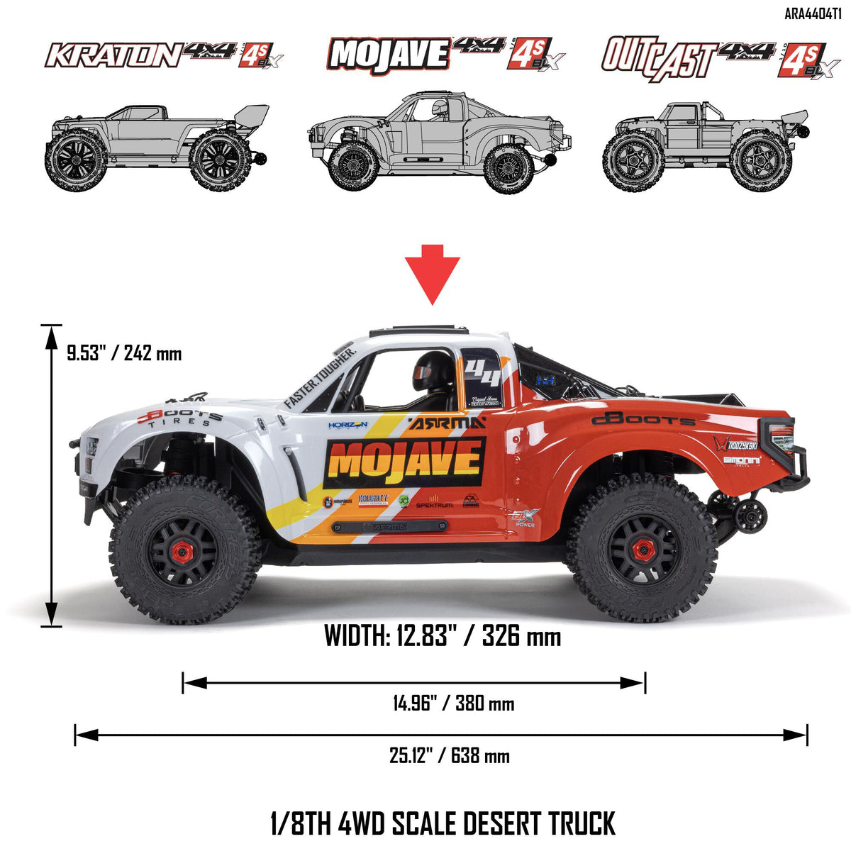 Arrma MOJAVE 4X4 4S BLX 1/8th Scale Desert Trk White/Red