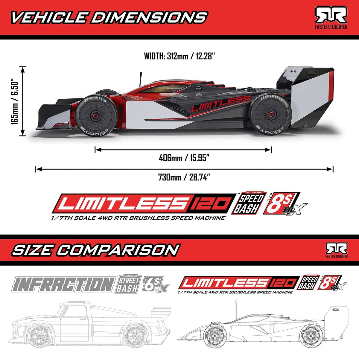 Arrma 1/7 LIMITLESS 8S AVC 4X4 RTR Brushless Street Speed, Red/Black 120MPH
