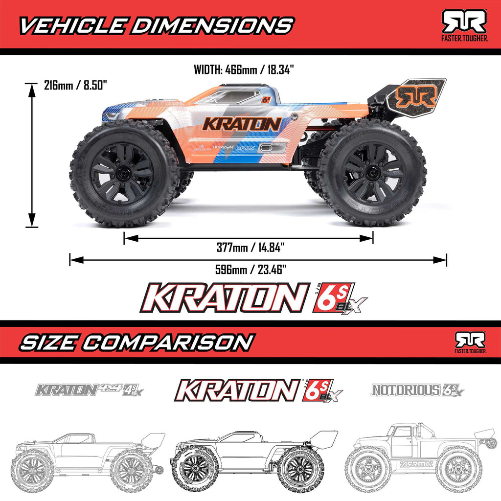 Arrma 1/8 KRATON 4X4 6S BLX BRUSHLESS V6 SPEED TRUCK RTR (Blue/Pink)