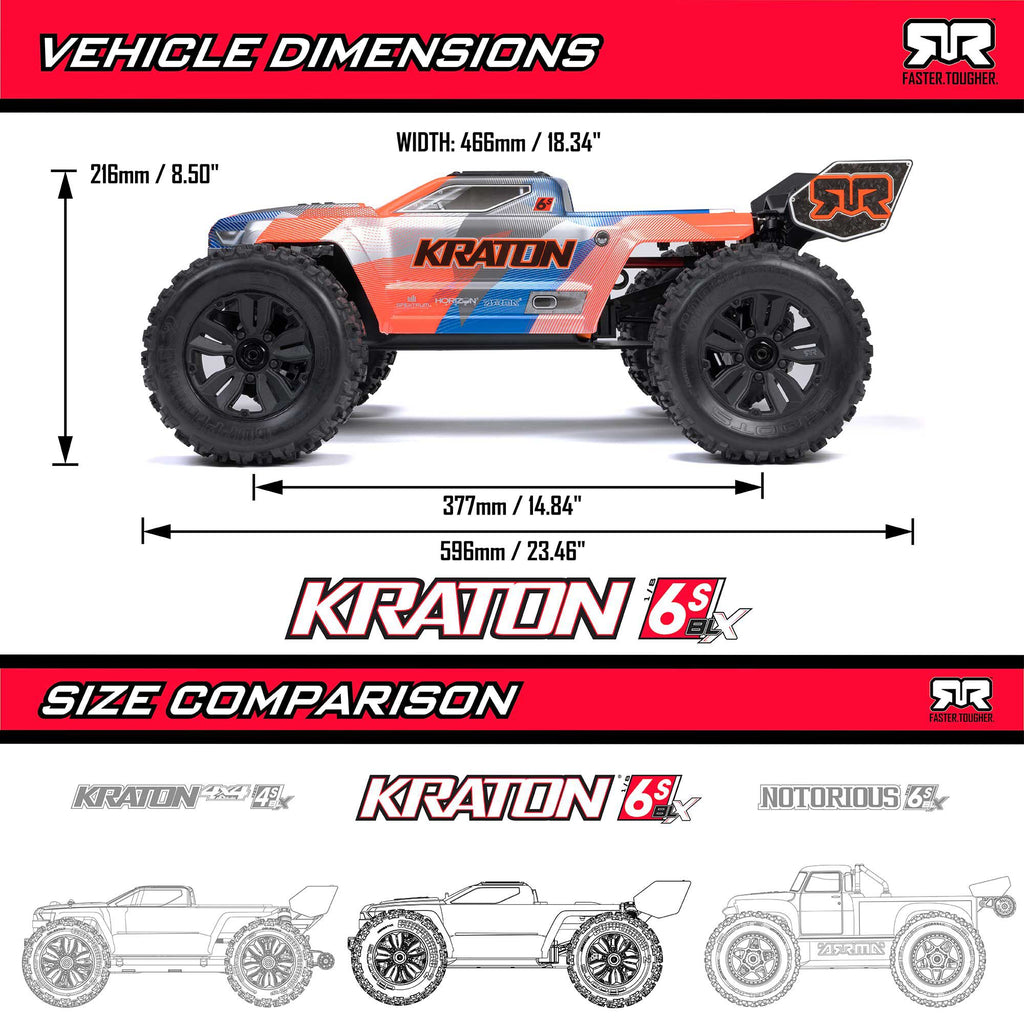 Arrma 1/8 KRATON 4X4 6S BLX BRUSHLESS V6 SPEED TRUCK RTR (Blue/Red)
