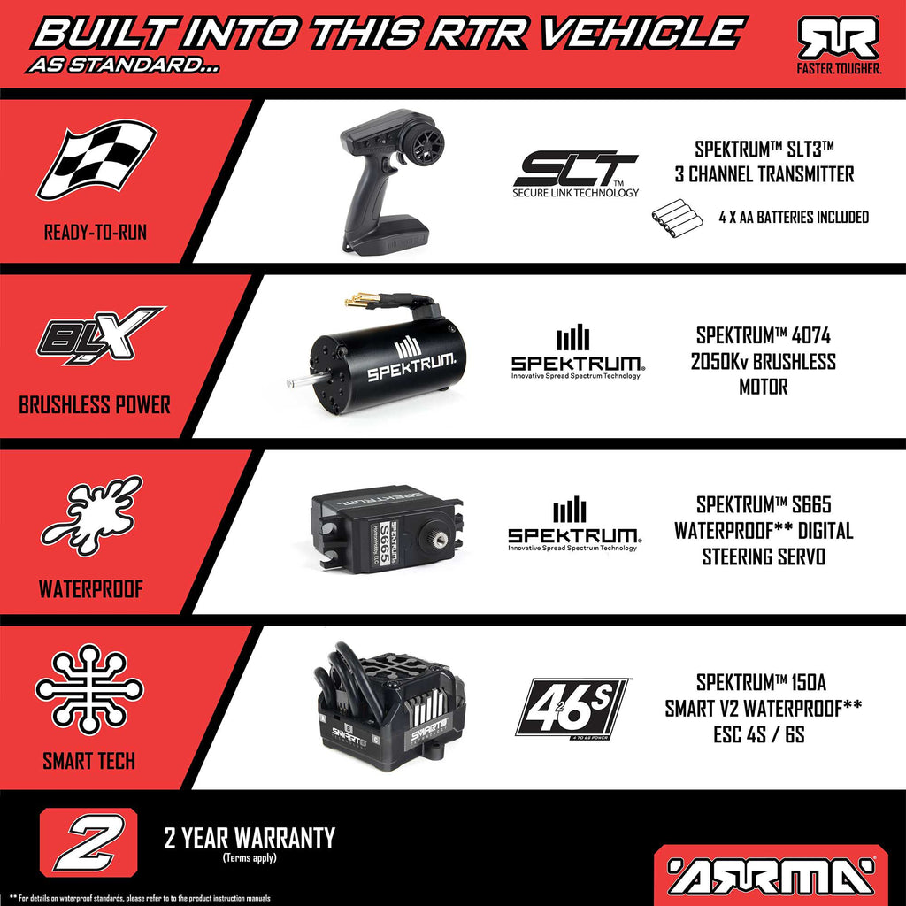 Arrma 1/8 NOTORIOUS 4X4 6S BLX BRUSHLESS V6 STUNT TRUCK RTR (Black)