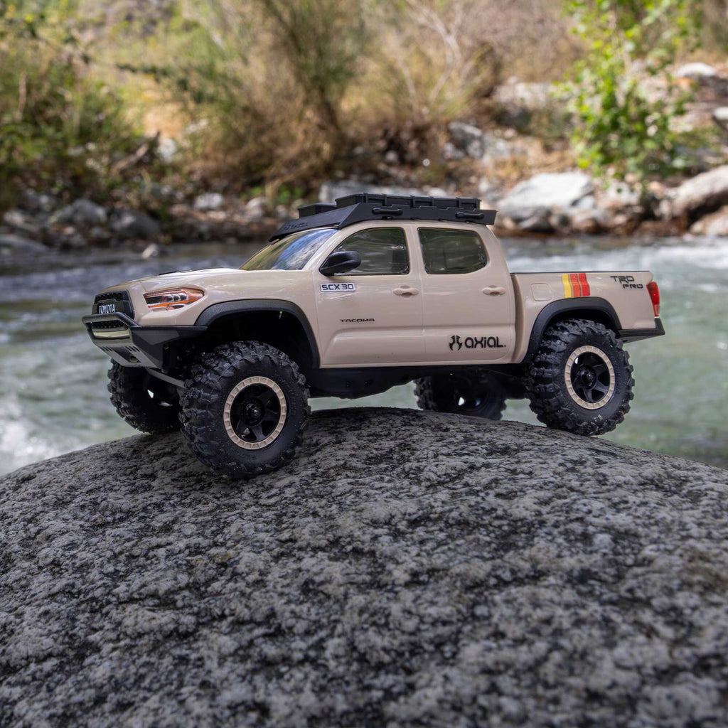 1/30 SCX30 Toyota Tacoma TRD Pro Overland Edition 4X4 RTR Brushed Rock Crawler (Battery & Charger Included), Tan