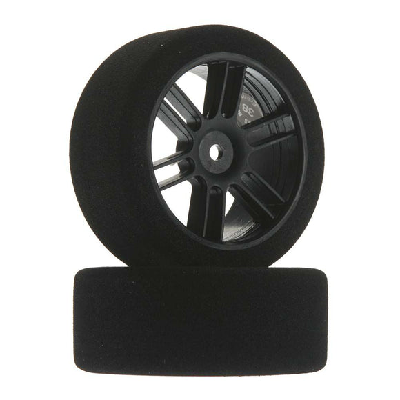 1/10 26mm Nitro Touring Foam Tires, Mounted, 38 Front, Black Wheels (2)