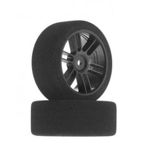 1/10 30mm Nitro Touring Foam Tires, Mounted, 32 Rear, Black Wheels (2)