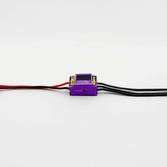 MICROBOOST 2S LiPo 25A/50A Brushless ESC for 1/24 & 1/28 Drift/Race Cars - Sensored/Sensorless, Purple Color with LCD Display, Solderable and Wire Replaceable