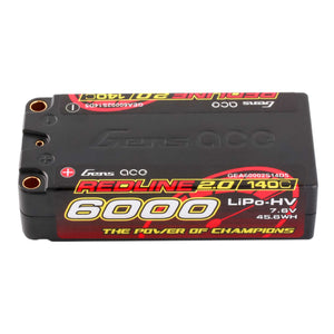 7.6V 6000mAh 2S 140C LiHV Shorty 5.0mm bullet Redline 2.0