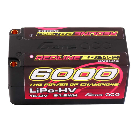 15.2V 6000mAh 4S 140C LiHV Shorty 5.0mm bullet redline 2.0