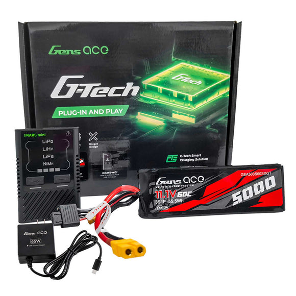 G-Tech Bundle: 5000mAh 3S 60C softpack XT60 +  iMars Mini charger