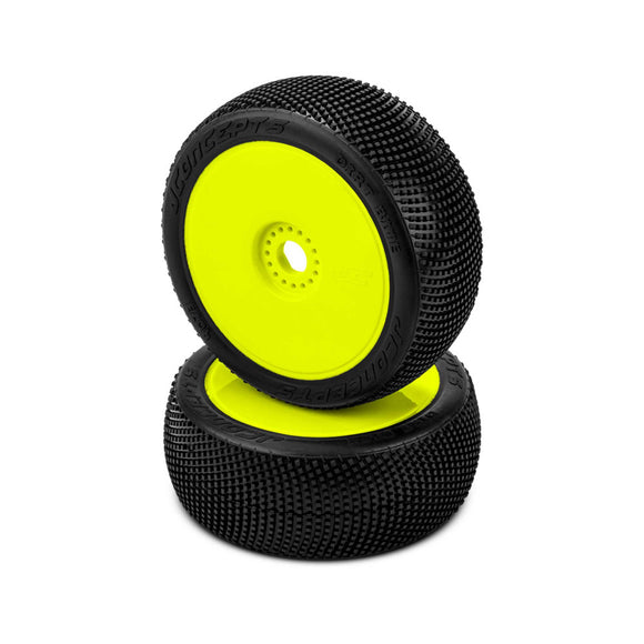 1/8 Dirt Bite 83mm Pre-Mounted Buggy Tires, Yellow Wheels, Green Compound (2)