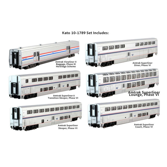 N Amtrak Superliner Phase VI 6-Unit Bookcase Set