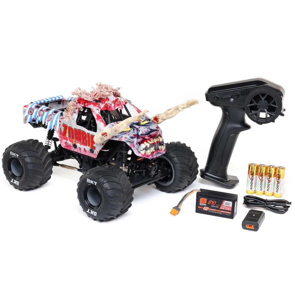 Losi 1/18 Mini LMT Zombie 2S 4X4 RTR Brushed Monster Truck (Battery & Charger Included), Red