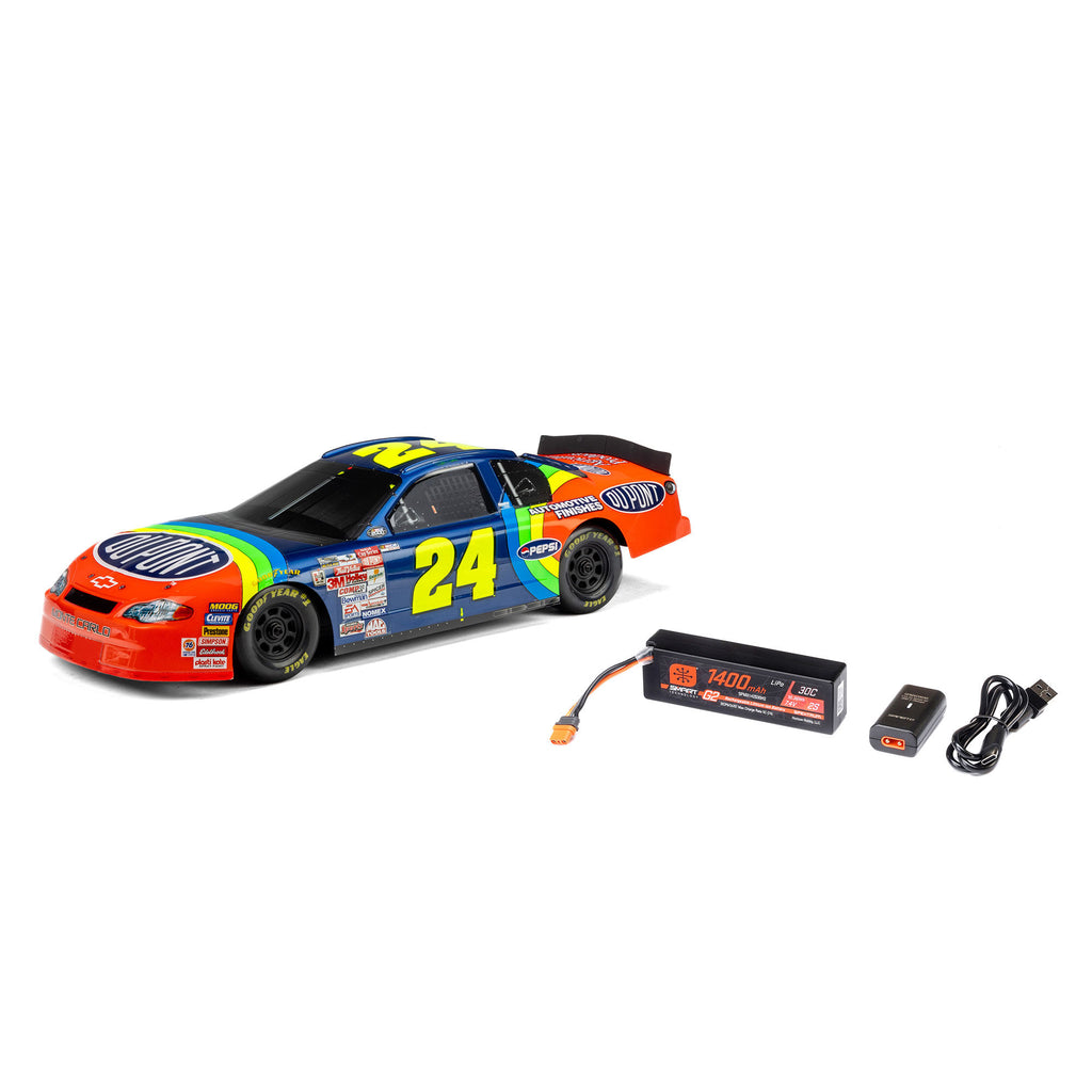 1/12 NASCAR RC Race Car Jeff Gordon No. 24 Dupont Chevrolet Monte Carlo 2S AWD RTR Brushed On-Road (Battery & Charger Included), Blue