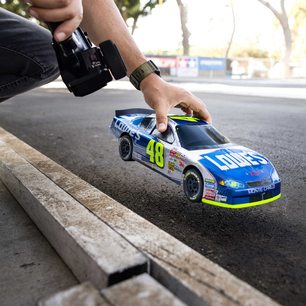 1/12 NASCAR RC Race Car Jimmie Johnson No. 48 Lowes Chevrolet Monte Carlo 2S AWD RTR Brushed On-Road (Battery & Charger Included), Blue
