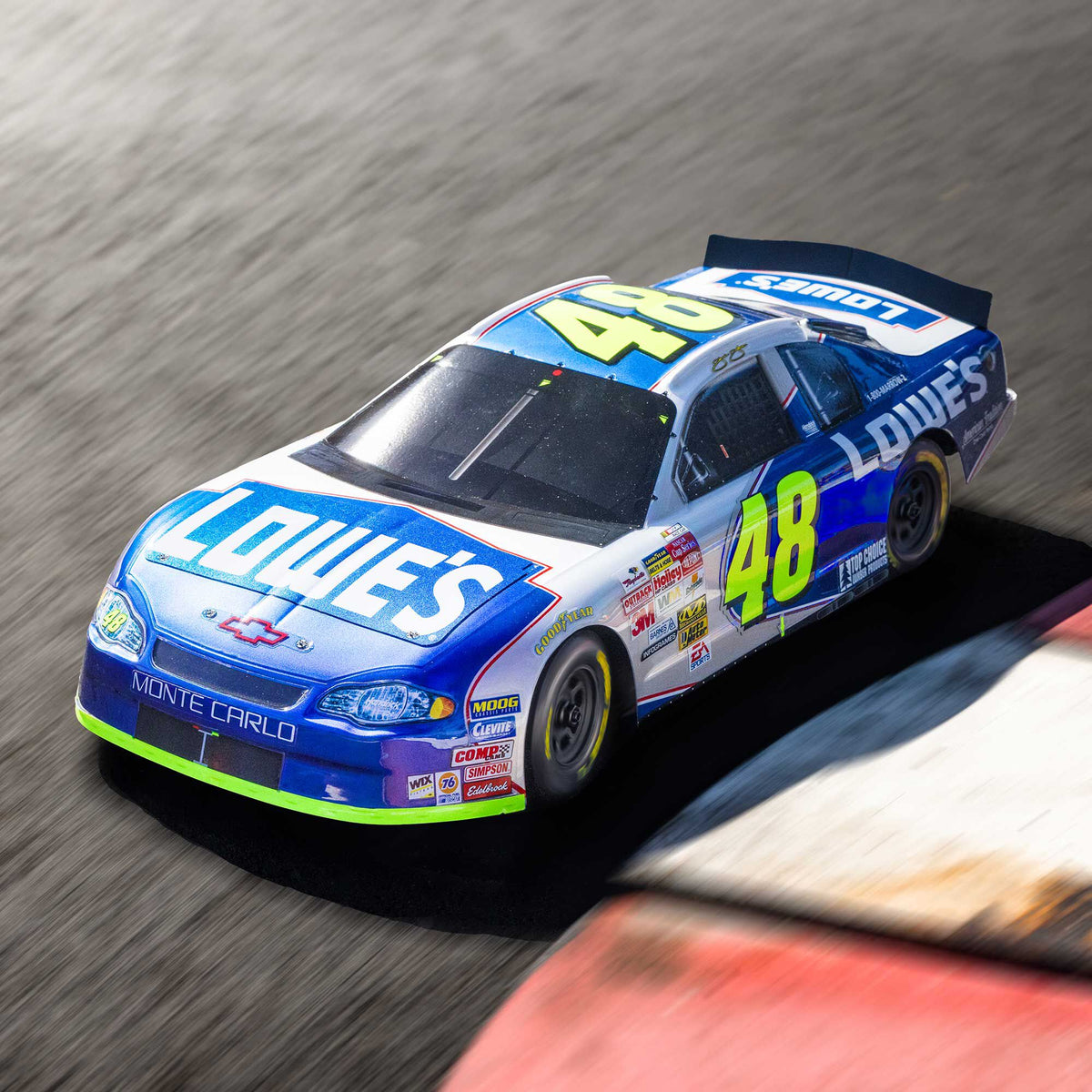 1/12 NASCAR RC Race Car Jimmie Johnson No. 48 Lowes Chevrolet Monte Carlo 2S AWD RTR Brushed On-Road (Battery & Charger Included), Blue