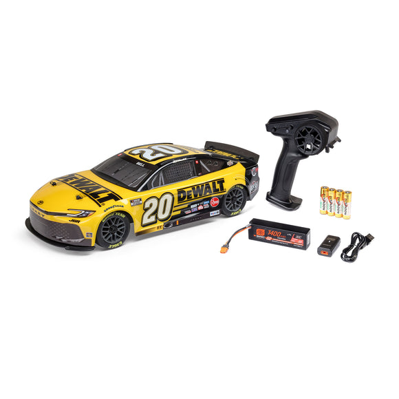 1/12 NASCAR RC Racecar Christopher Bell® #20® 2025 DEWALT Toyota Camry XSE 2S AWD RTR Brushed On-Road (Battery & Charger Included), Yellow