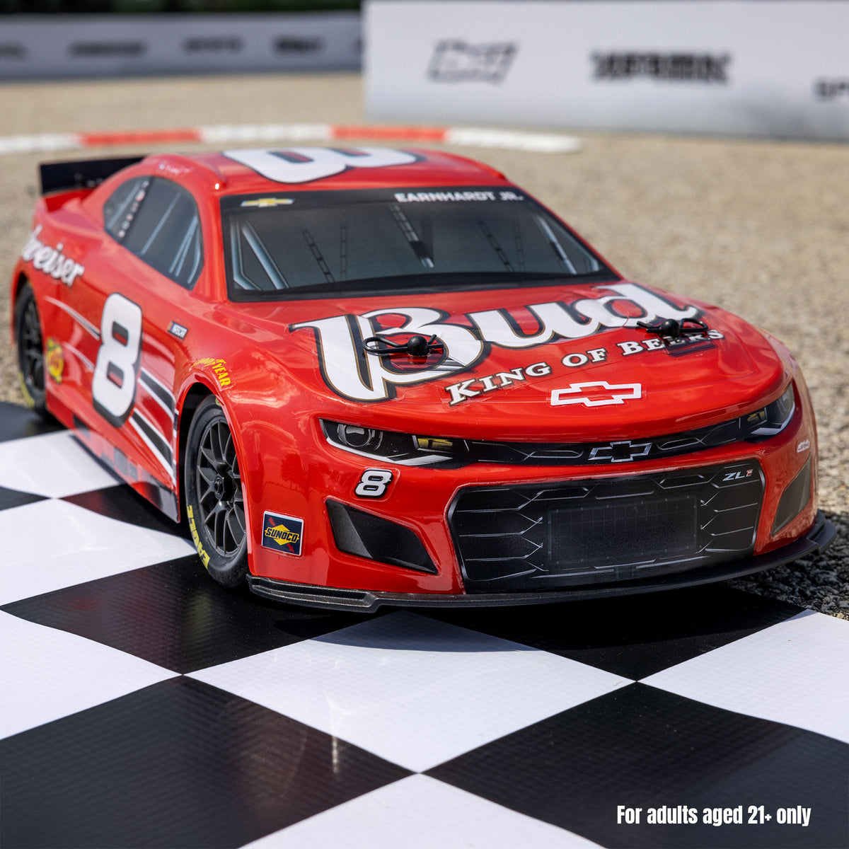 Losi 1/12 NASCAR RC Race Car Dale Earnhardt Jr. No. 8 Budweiser Chevrolet ZL1 2S AWD RTR Brushed On-Road (Battery & Charger Included), Red