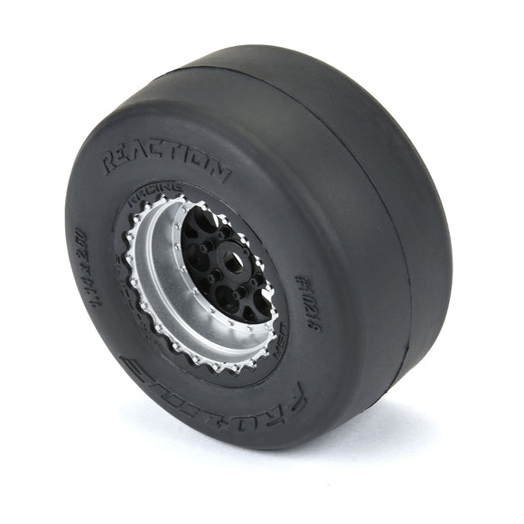 1/16 Reaction Rear Tires MTD 8mm Black/Silver (2): Losi Mini Drag