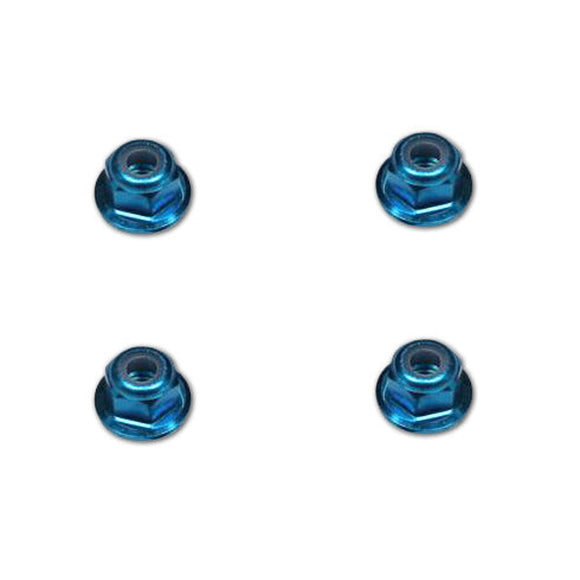 4mm Aluminum Flanged Nylon Insert Locknuts, Blue (4)