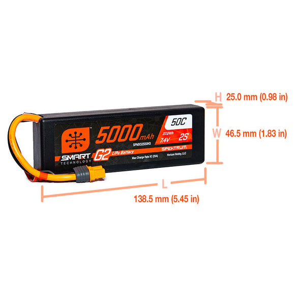 5000mAh 2S 7.4V Smart G2 LiPo 50C Hard Case; IC3