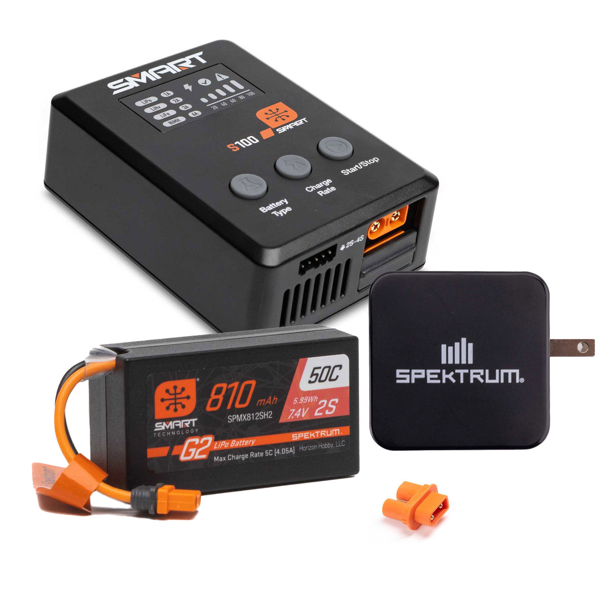 Spektrum Smart G2 Powerstage Bundle: 810mAh 2S 50C LiPo Battery (IC2), S100 Charger, 65W Power Block, Adapter