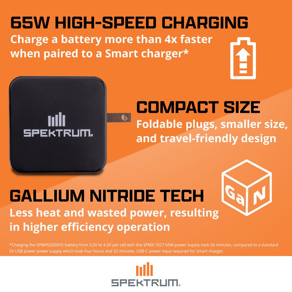 Spektrum Smart Powerstage Bundle: 1300mAh 3S 30C LiPo Battery (IC2) / S100 Charger /  65W Power Block / Adapter