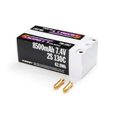 8500mAh 2S 7.4V 130C Fat Shorty 5mm Bullets