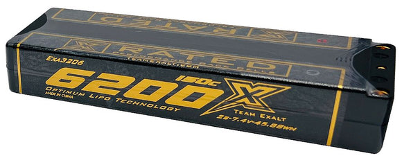 Exalt - 2S 7.4V 6100MAH 135C Stick w/5mm Bullets, X-Rated LiPo Battery Series