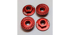 M4 Aluminum Serrated Flange Nut, Red (4pcs)
