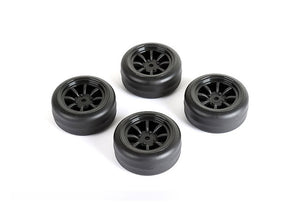 Drift Tires + Wheels 8 Spoke Black +1mm (4pcs), Fits LMX