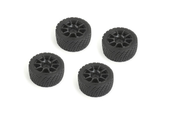 Rally Tires+Wheels 10 Spoke Black +1mm (4pcs), Fits LMX