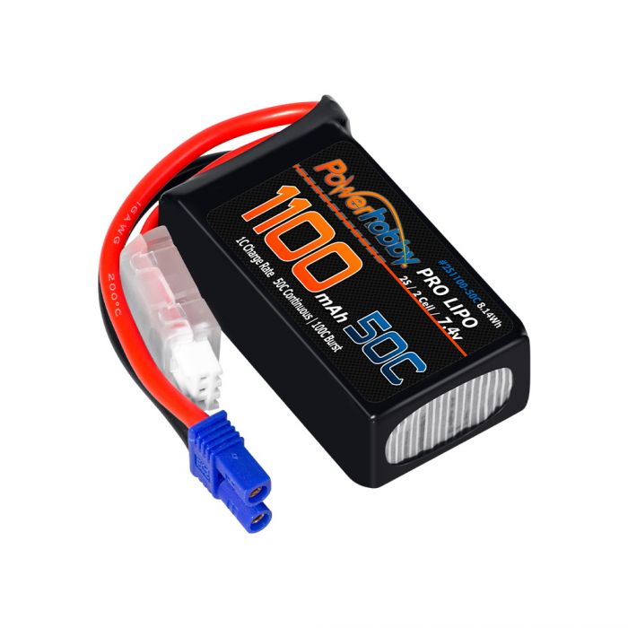 Power Hobby - 2S 1100mAh 50C LiPo Battery w/ EC2 Plug: Losi Mini-T/B, JRX2