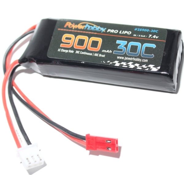 Power Hobby - 900mAh 7.4v 2S 30C Lipo Battery with Hardwired JST