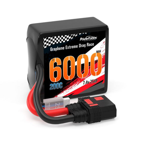 Power Hobby - 2S 6000MAH 200C Drag Lipo Battery Pack 2S4P w/8AWG Wire QS8 Plug