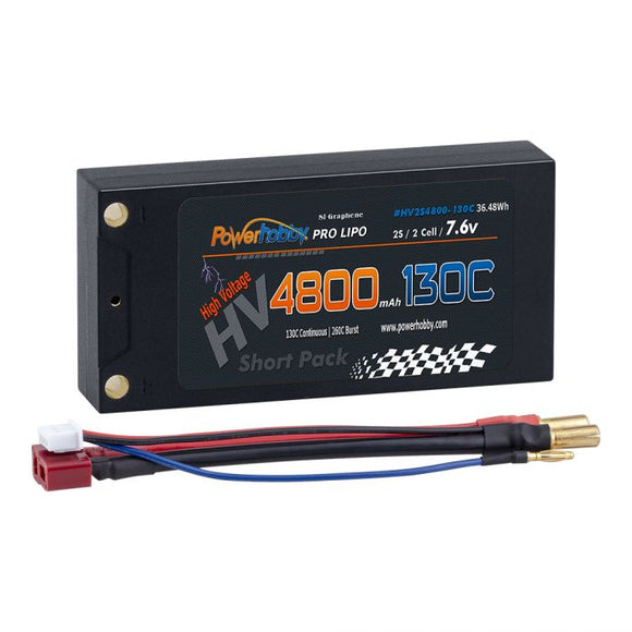 Power Hobby - 2S 7.6V 4800mAh 130C HV + Graphene Shorty Lipo Battery 5mm LCG