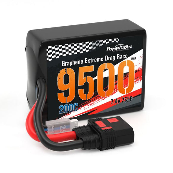 Power Hobby - 2S 9500MAH 200C Drag Lipo Battery Pack 2S5P w/8AWG Wire QS8 Plug