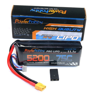 Power Hobby - 3S 11.1V 5200MAH 75C Lipo Battery, w/ XT60 Plug & HC TRX Adapter