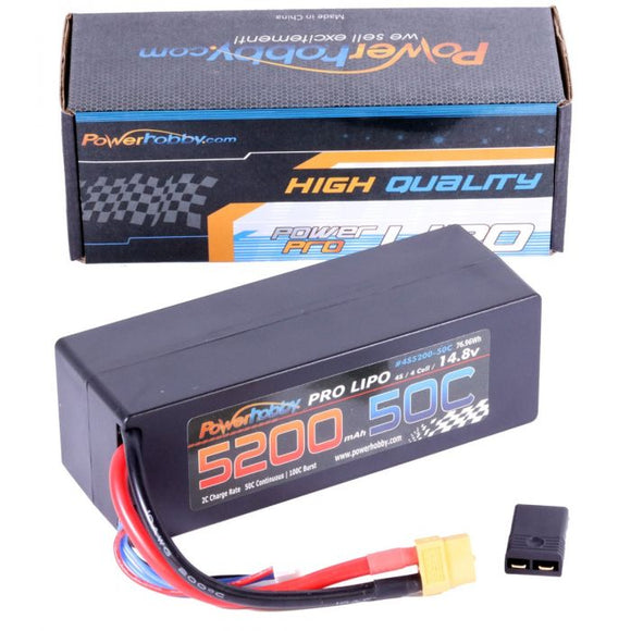 Power Hobby - 4S 14.8V 5200mAh 50C LiPo Battery with XT60 and Traxxas Plug Hard Case LCG